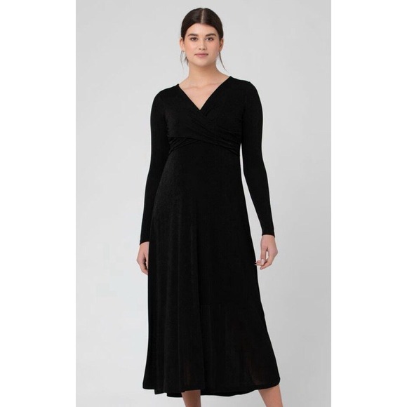 Ripe Women's Portia Nursing Midi‎ Dress V-Neckline Black Size XL NWT Maternity - Picture 1 of 9